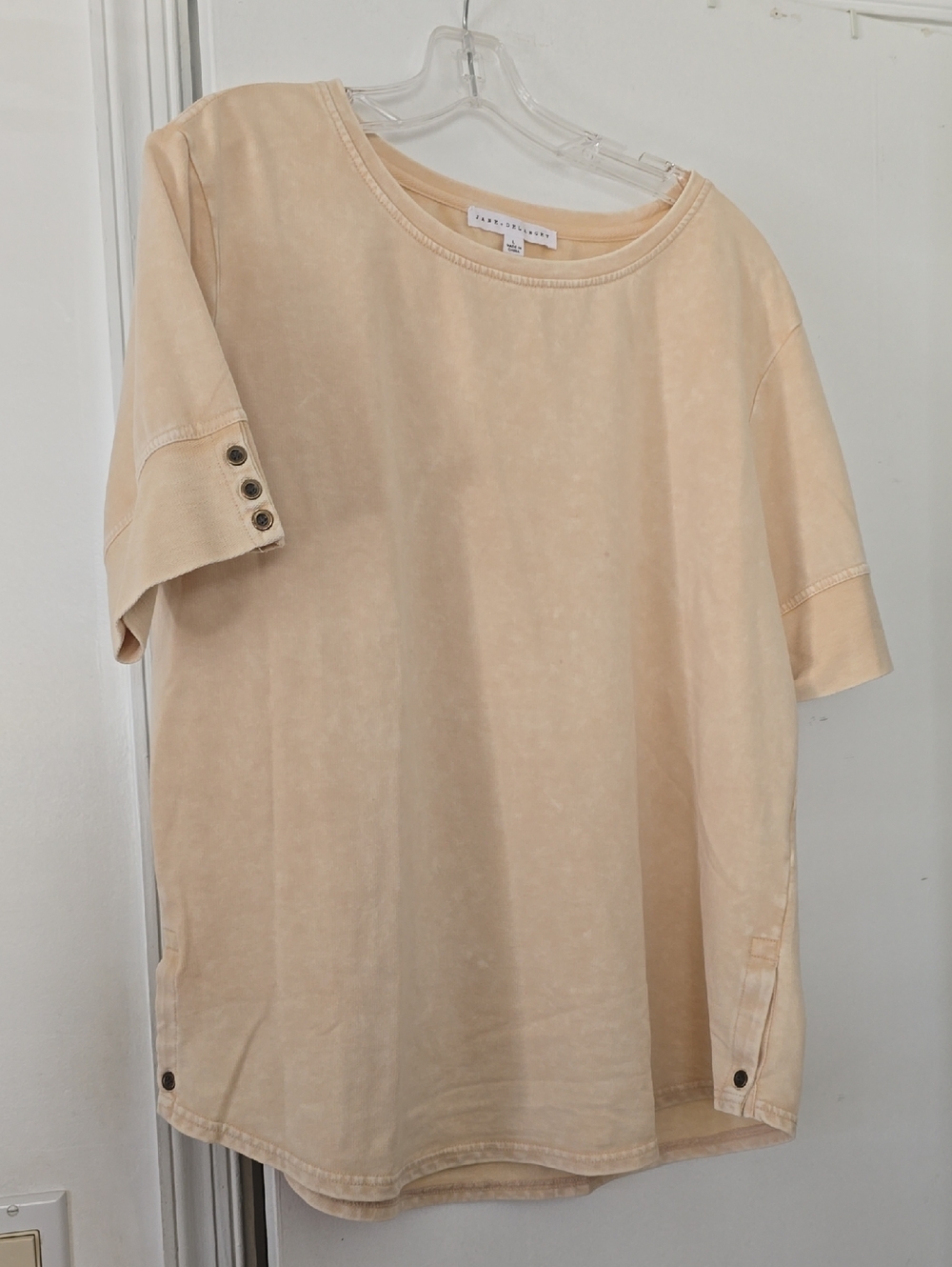 Casual Beige Short Sleeve Women's Shirt with Button Details